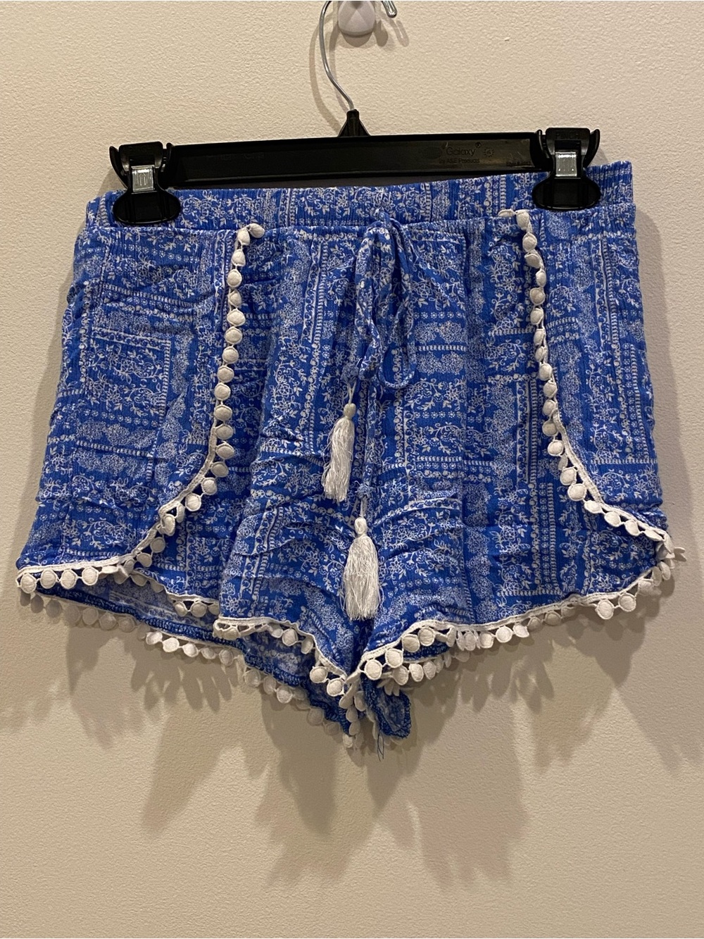 Altar'd State Blue Paisley Pom-Pom Trim Shorts